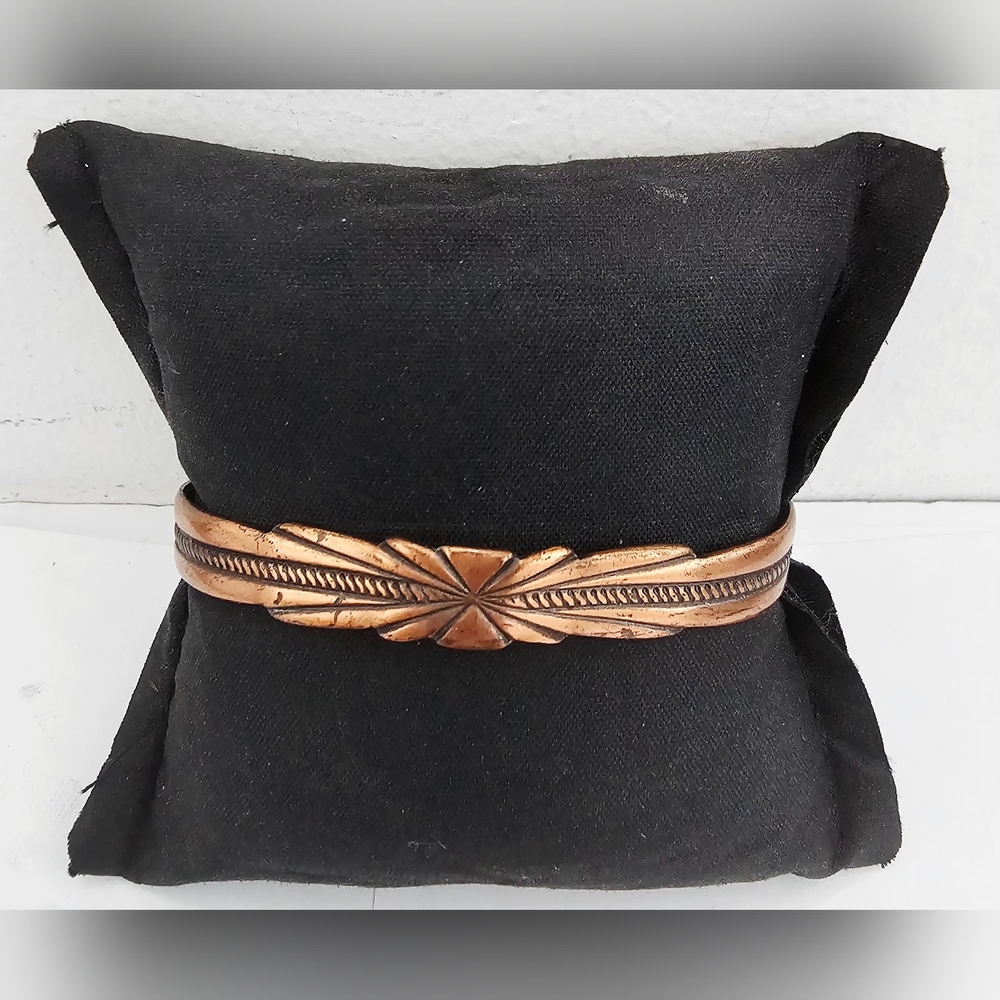 Bell Trading Post Southwestern Native Solid Copper Etched Cuff Bracelet